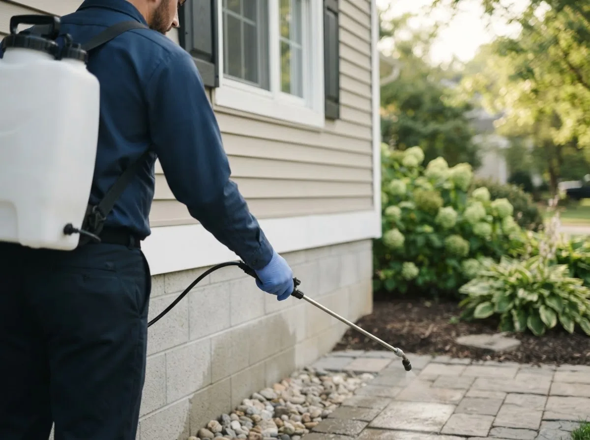 Pest control technician inspecting a home in Liverpool, NY